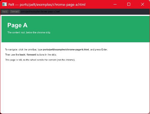 Pelt displaying a green and white local test document beneath a compact native browser bar.